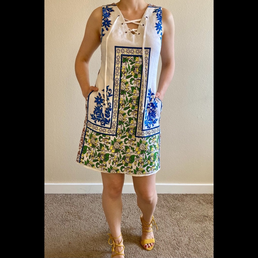 Anthropologie Sleeveless Linen Floral Dress